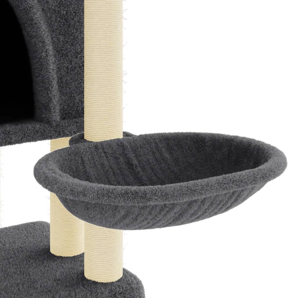 Cat house with sisal rope scratching post, dark grey, 180 cm