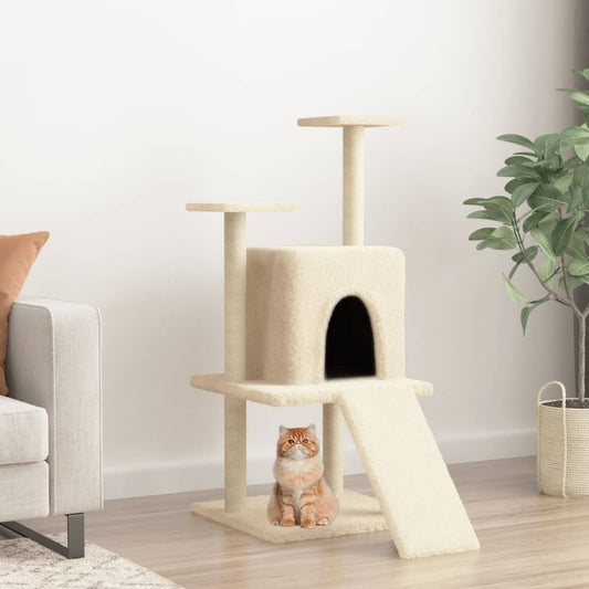 Cat house with sisal rope and scratching post, cream, 110 cm