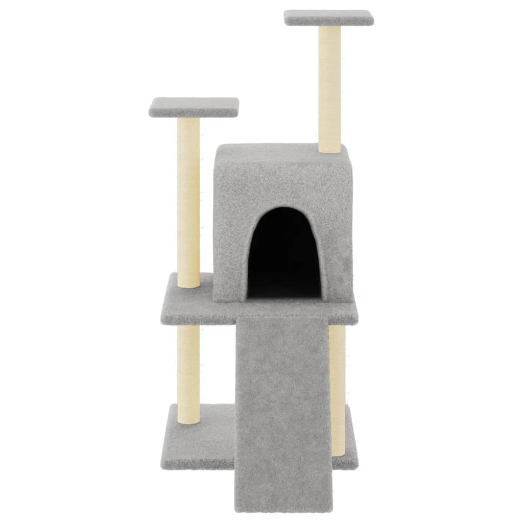 Cat house with sisal rope and scratching post, light grey, 110 cm