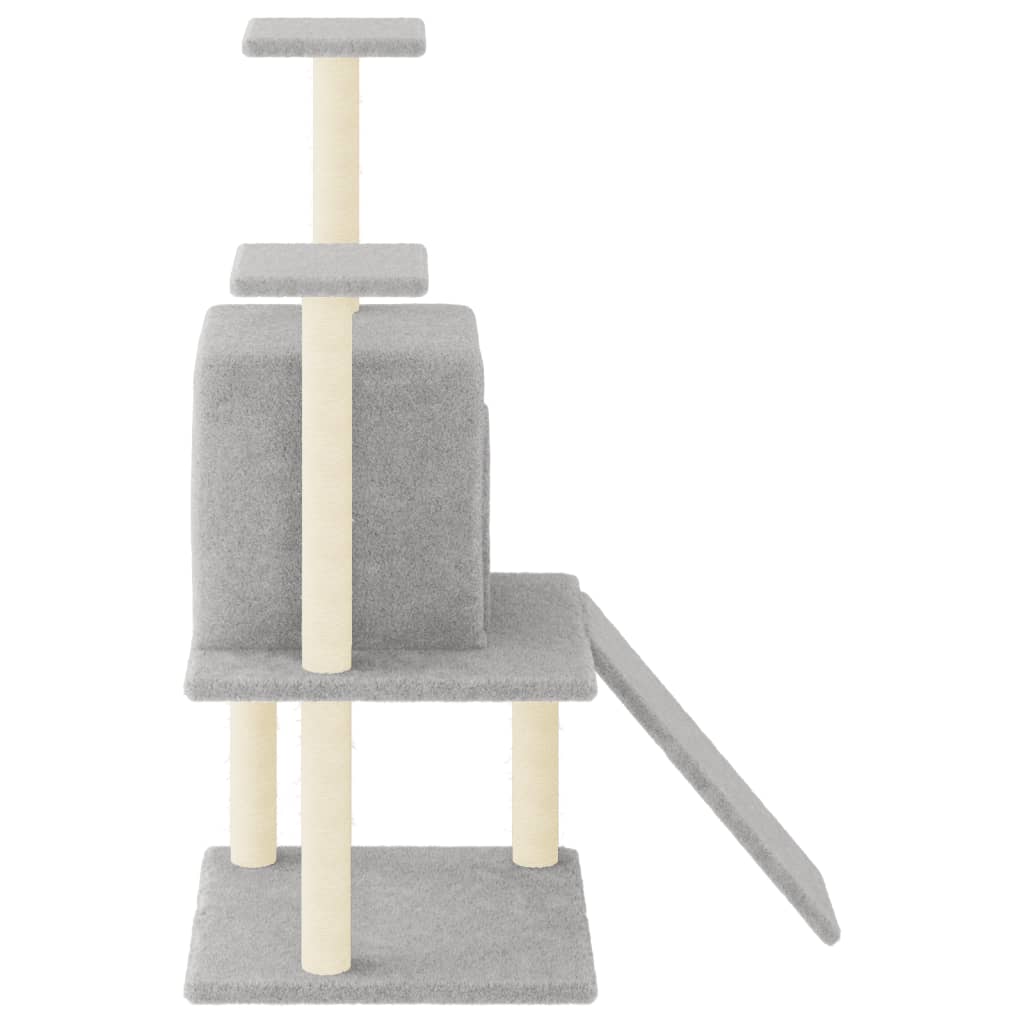 Cat house with sisal rope and scratching post, light grey, 110 cm