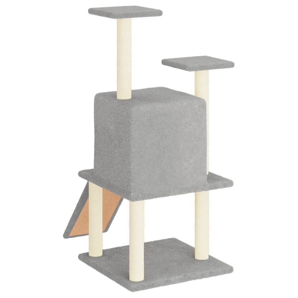 Cat house with sisal rope and scratching post, light grey, 110 cm