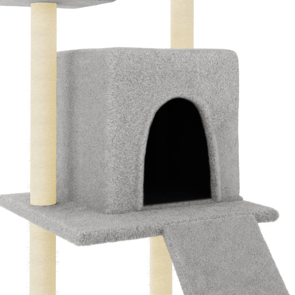 Cat house with sisal rope and scratching post, light grey, 110 cm