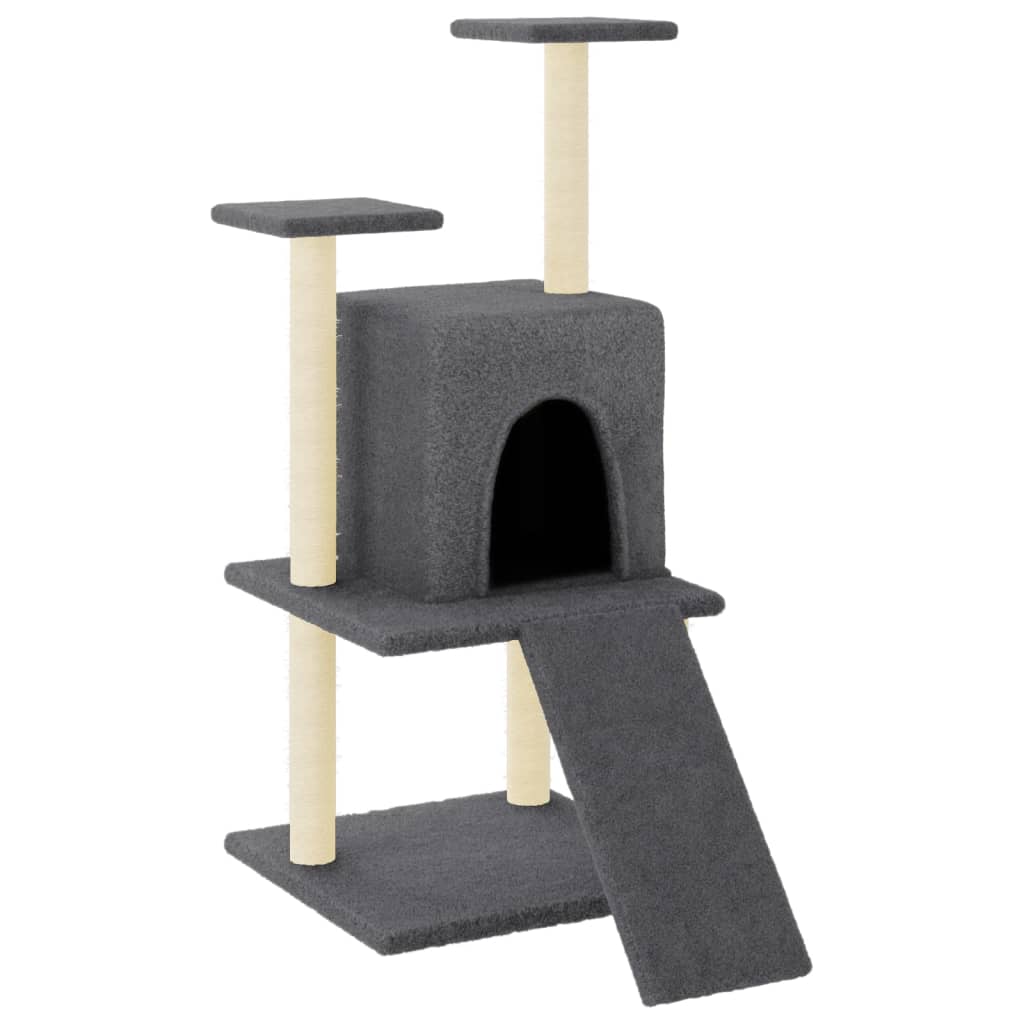 Cat house with sisal rope scratching posts, dark grey, 110 cm