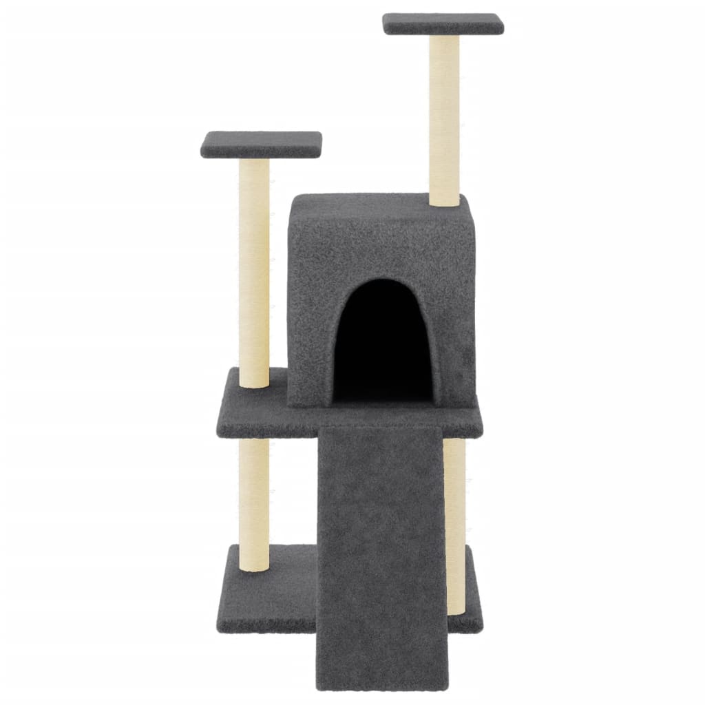 Cat house with sisal rope scratching posts, dark grey, 110 cm