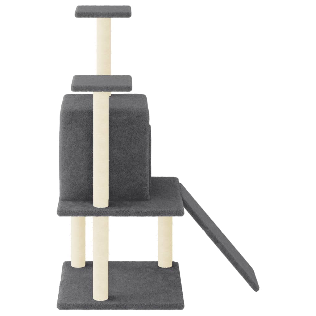 Cat house with sisal rope scratching posts, dark grey, 110 cm