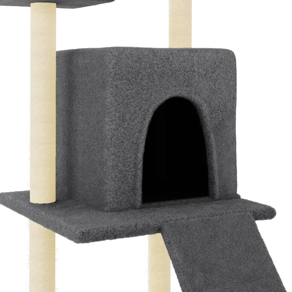 Cat house with sisal rope scratching posts, dark grey, 110 cm