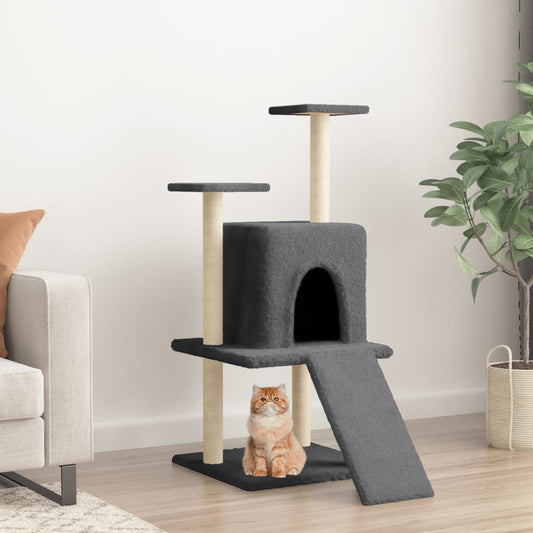 Cat house with sisal rope scratching posts, dark grey, 110 cm