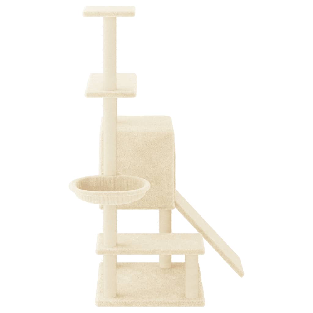 Cat house with sisal rope scratching post, cream, 130.5 cm