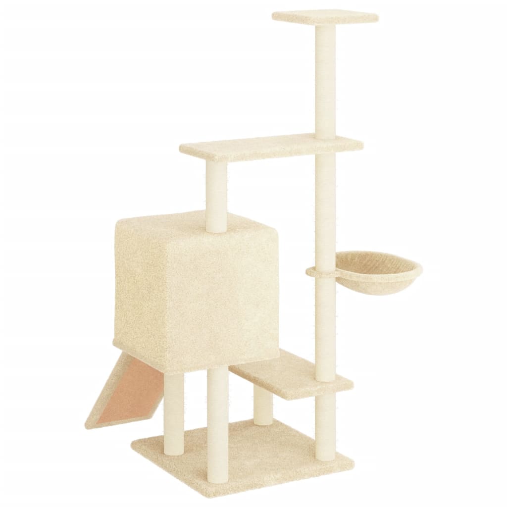 Cat house with sisal rope scratching post, cream, 130.5 cm