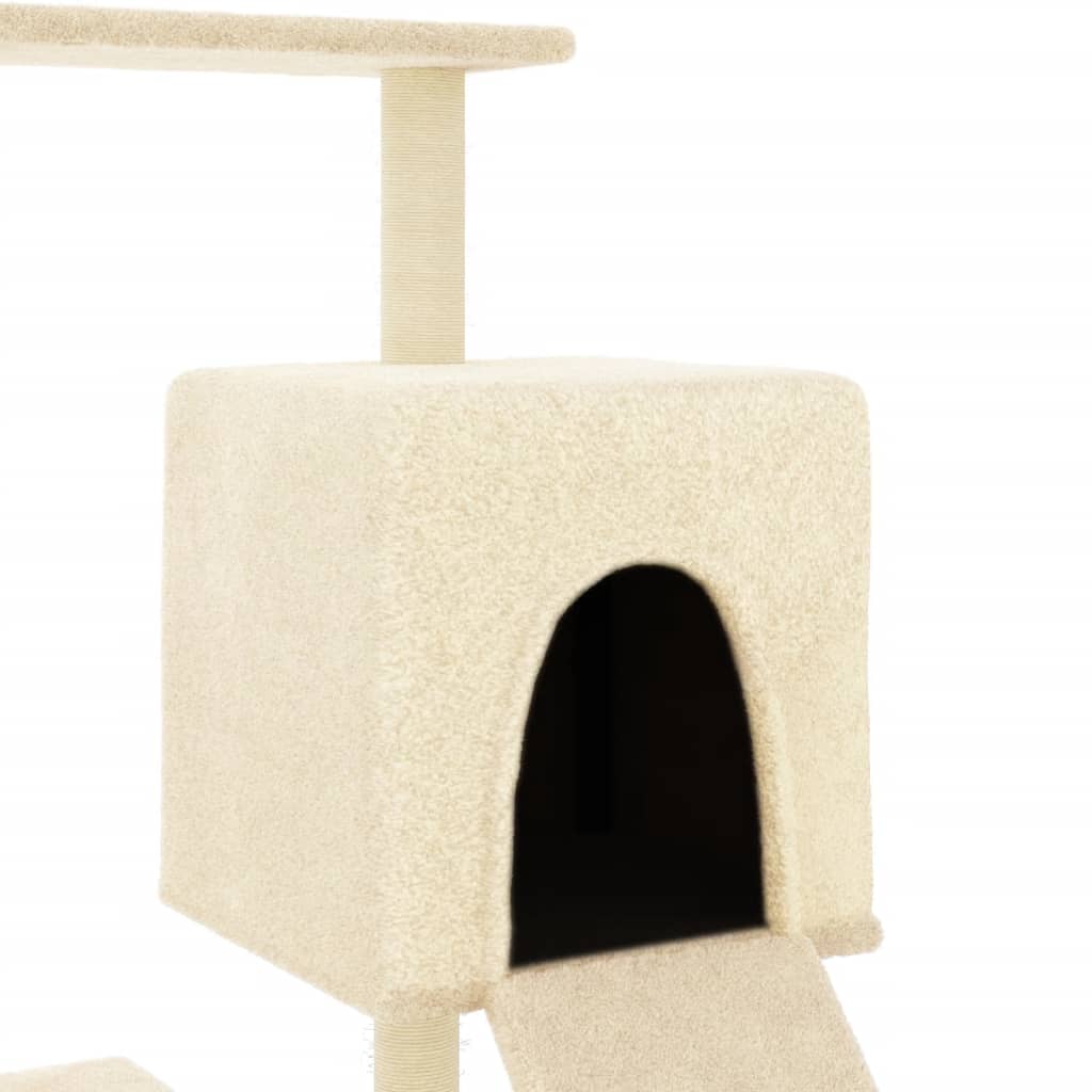 Cat house with sisal rope scratching post, cream, 130.5 cm