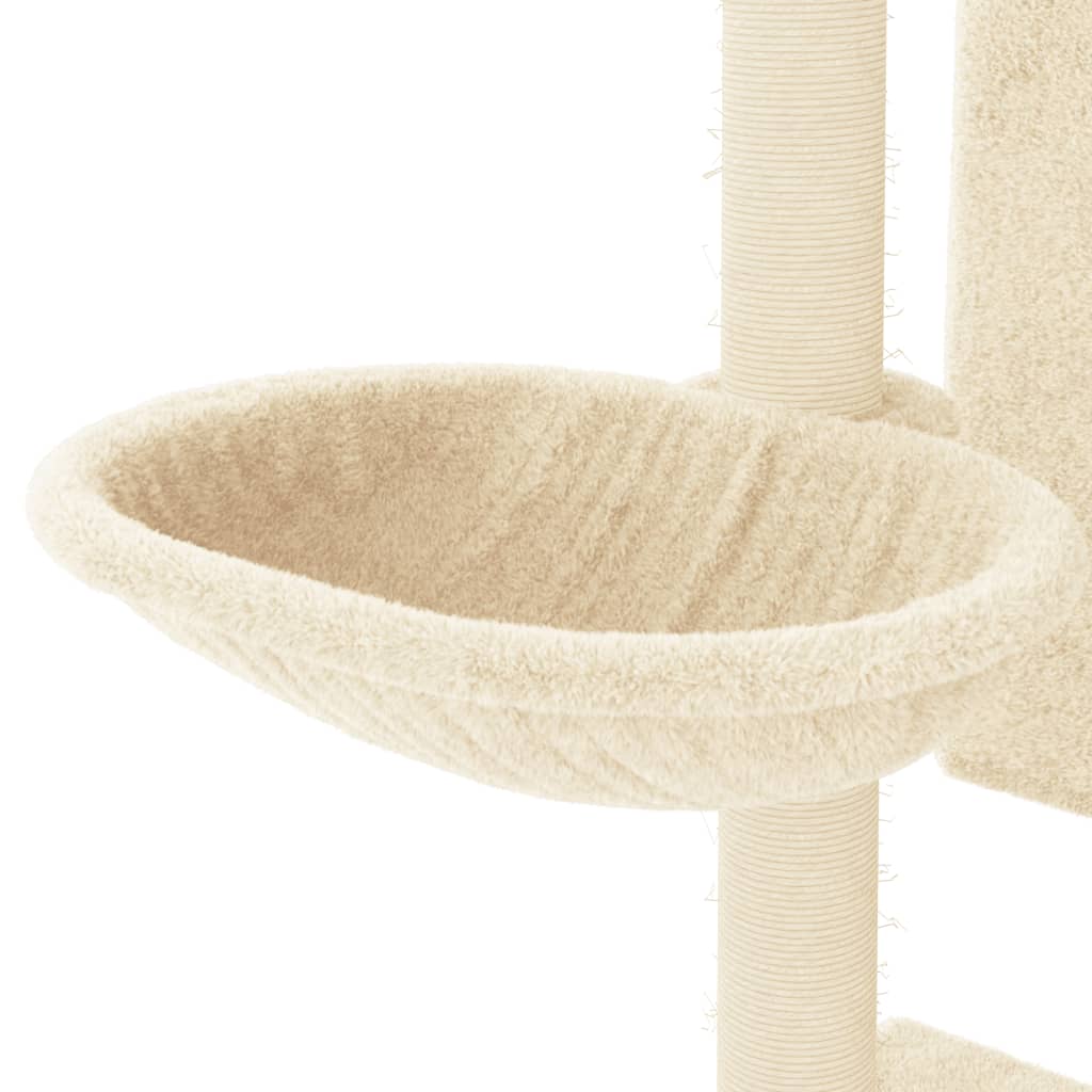 Cat house with sisal rope scratching post, cream, 130.5 cm