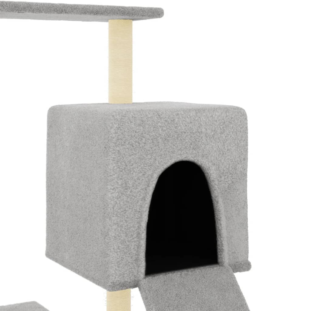 Cat house with sisal rope and scratching post, light grey, 130.5 cm