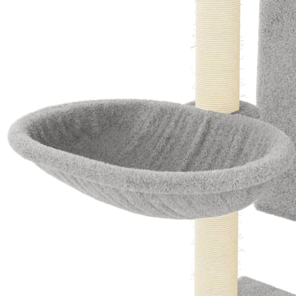 Cat house with sisal rope and scratching post, light grey, 130.5 cm