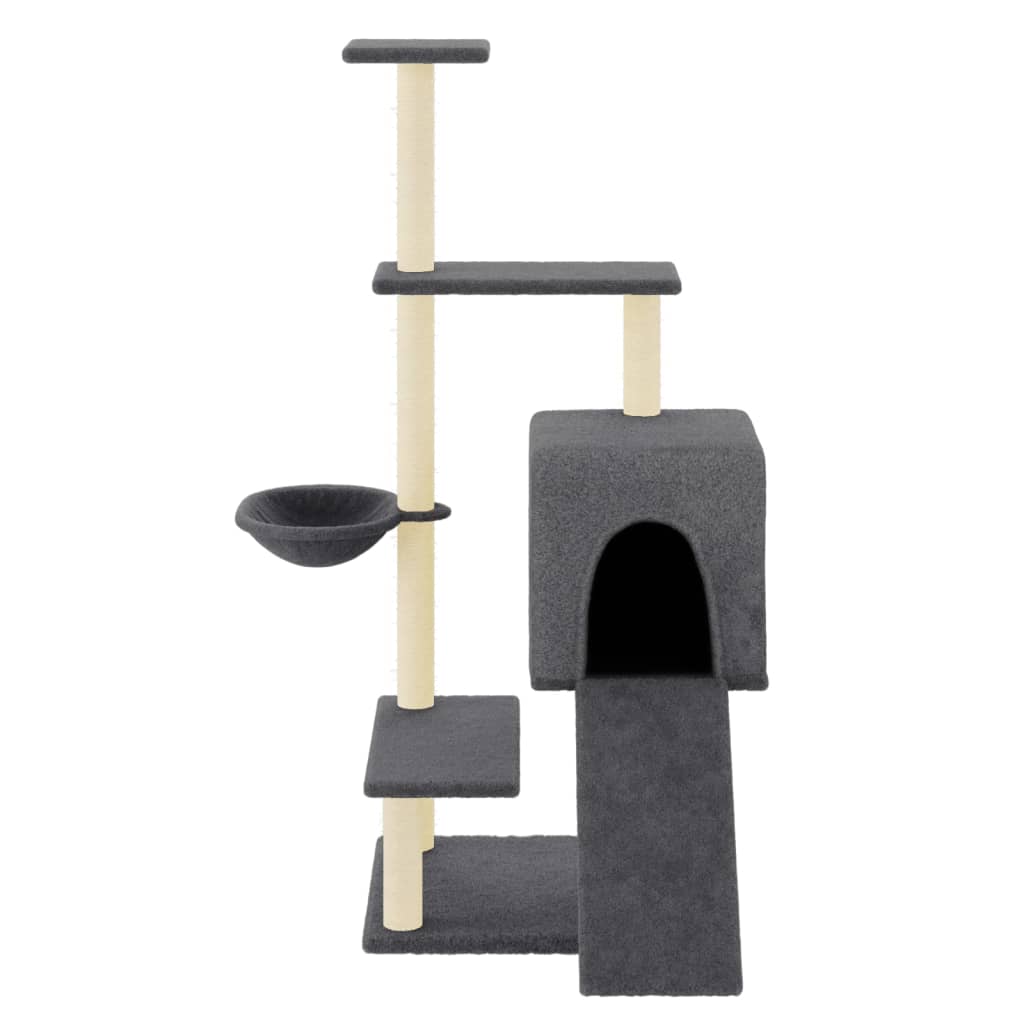 Cat house with sisal rope scratching post, dark grey, 130.5 cm