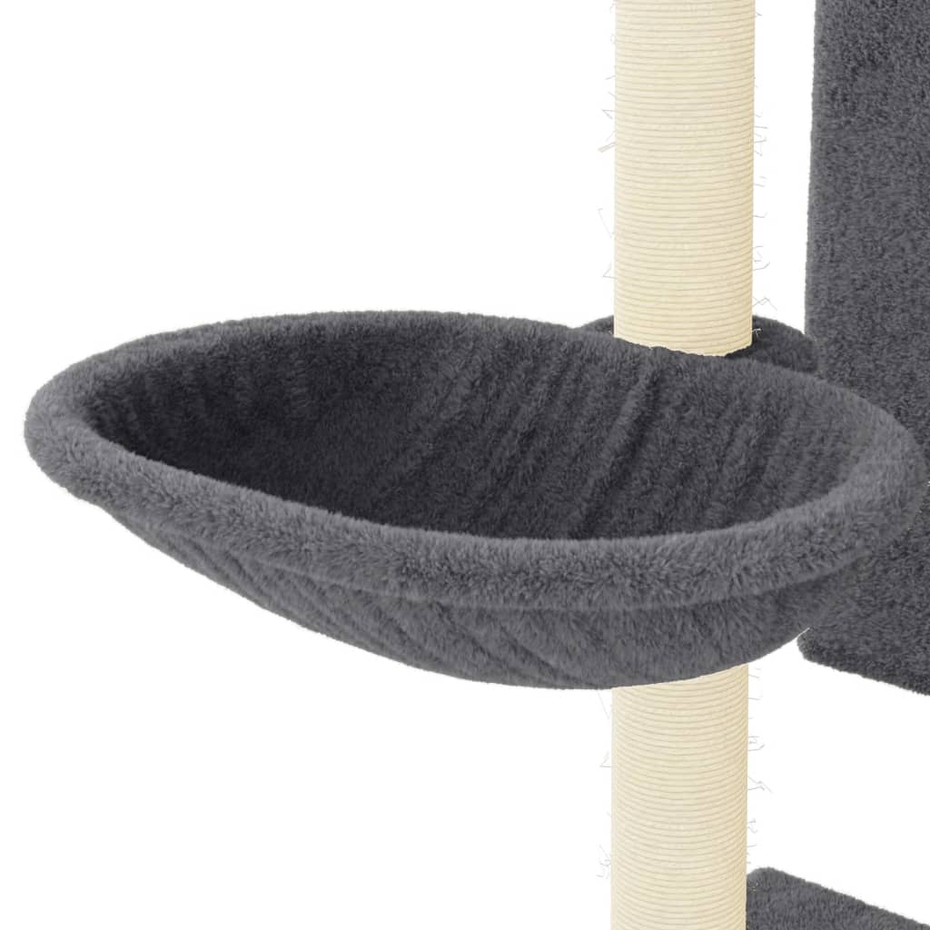 Cat house with sisal rope scratching post, dark grey, 130.5 cm