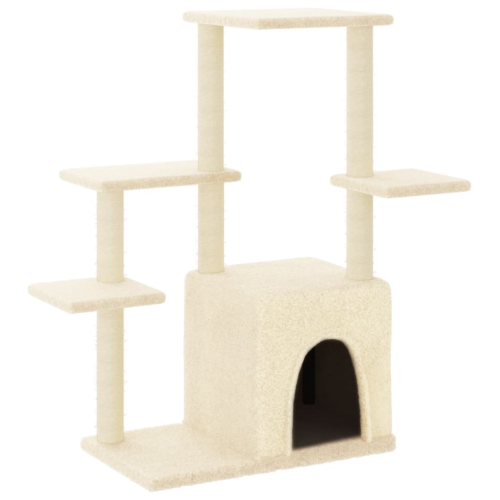 Cat house with sisal rope scratching posts, cream, 97.5 cm