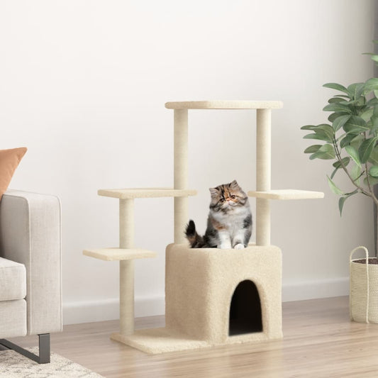 Cat house with sisal rope scratching posts, cream, 97.5 cm