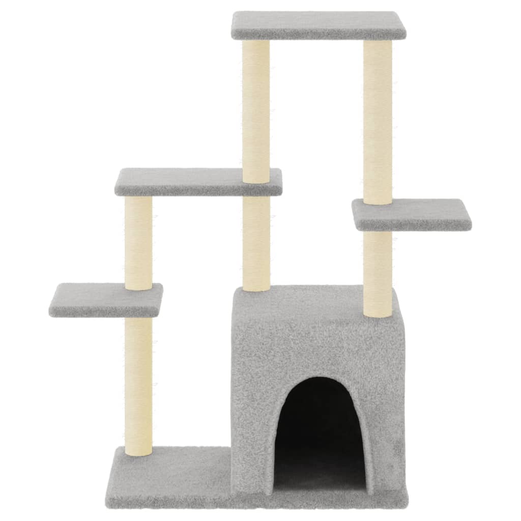 Cat house with sisal rope and scratching post, light grey, 97.5 cm