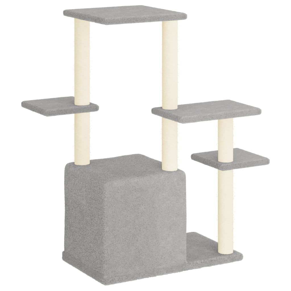 Cat house with sisal rope and scratching post, light grey, 97.5 cm