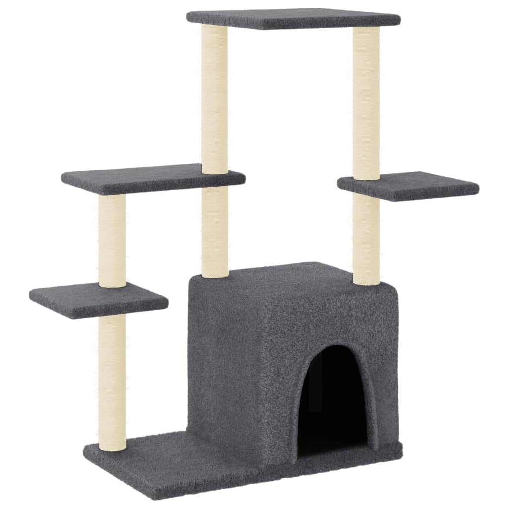 Cat house with sisal rope scratching posts, dark grey, 97.5 cm