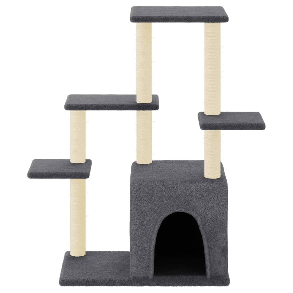 Cat house with sisal rope scratching posts, dark grey, 97.5 cm