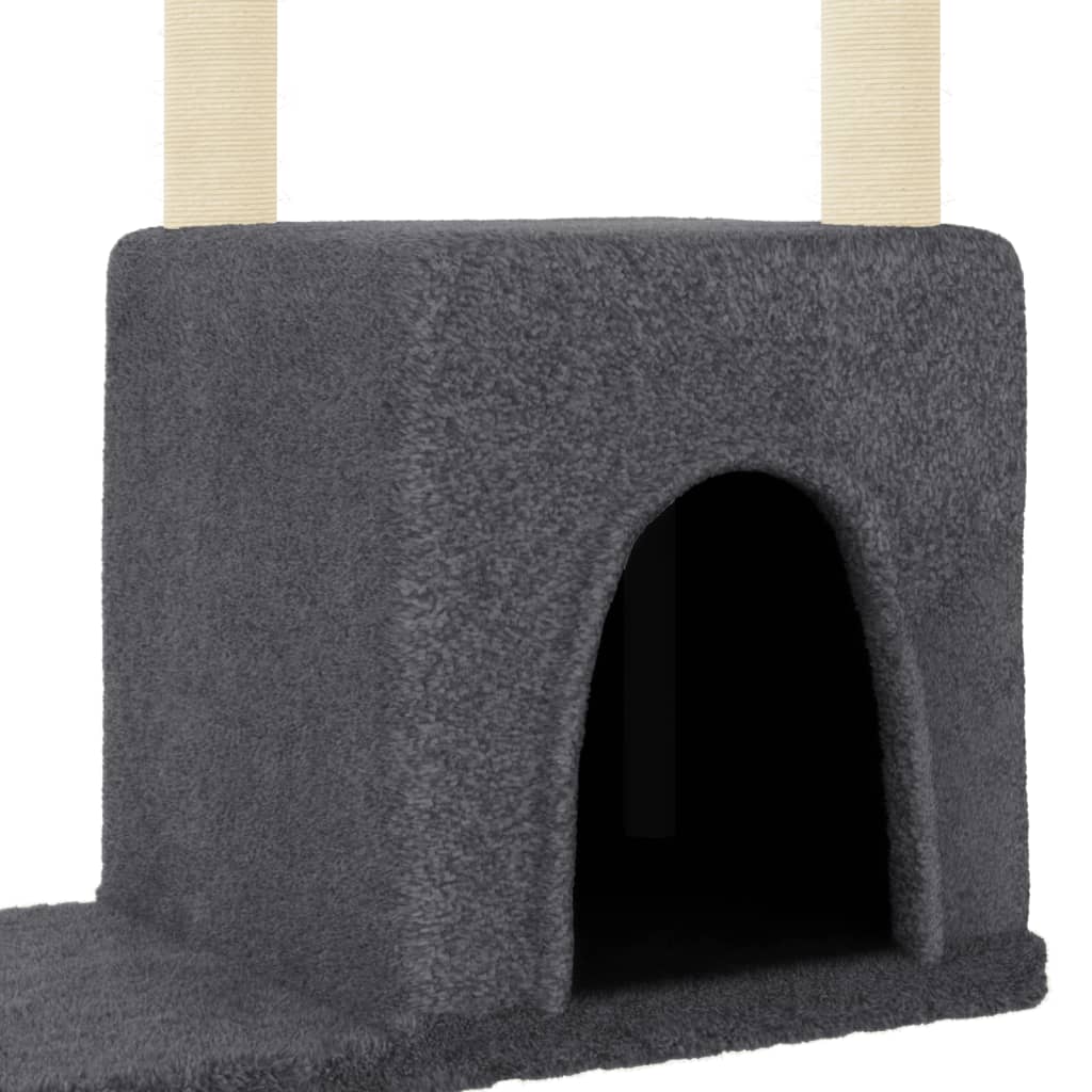 Cat house with sisal rope scratching posts, dark grey, 97.5 cm