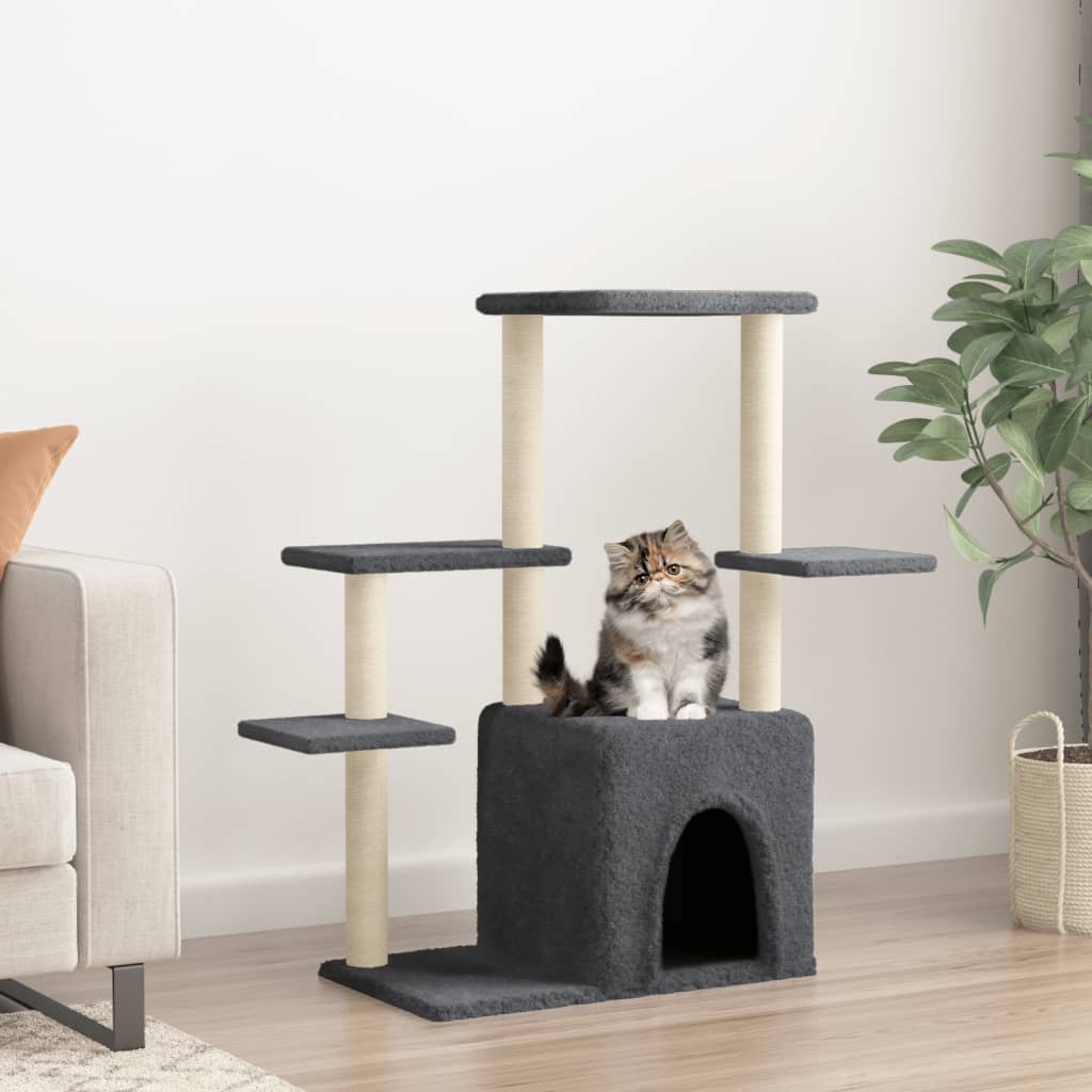 Cat house with sisal rope scratching posts, dark grey, 97.5 cm