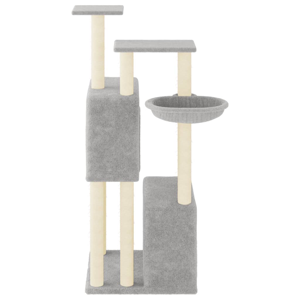 Cat house with sisal rope and scratching post, light grey, 122 cm