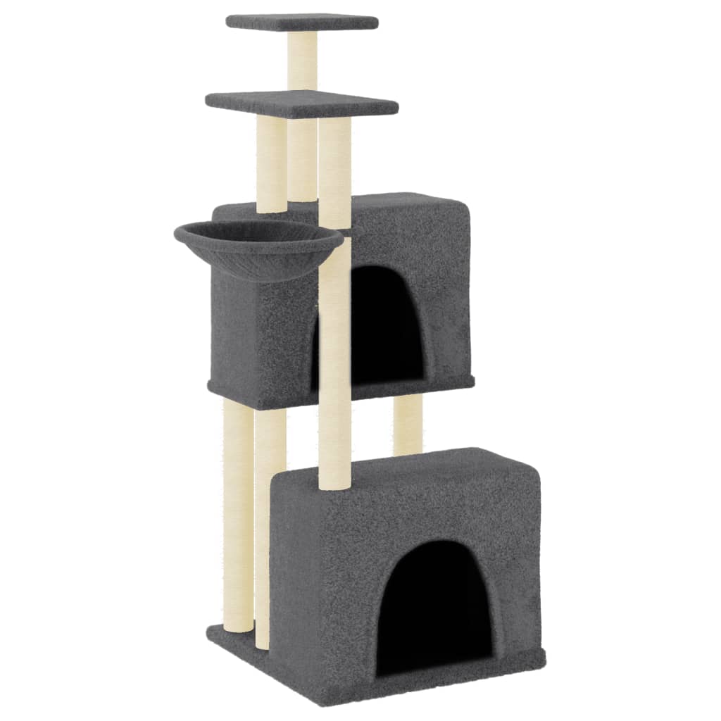 Cat house with sisal rope scratching posts, dark grey, 122 cm