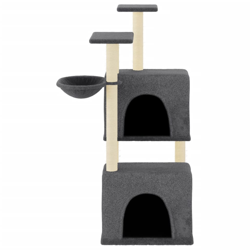 Cat house with sisal rope scratching posts, dark grey, 122 cm