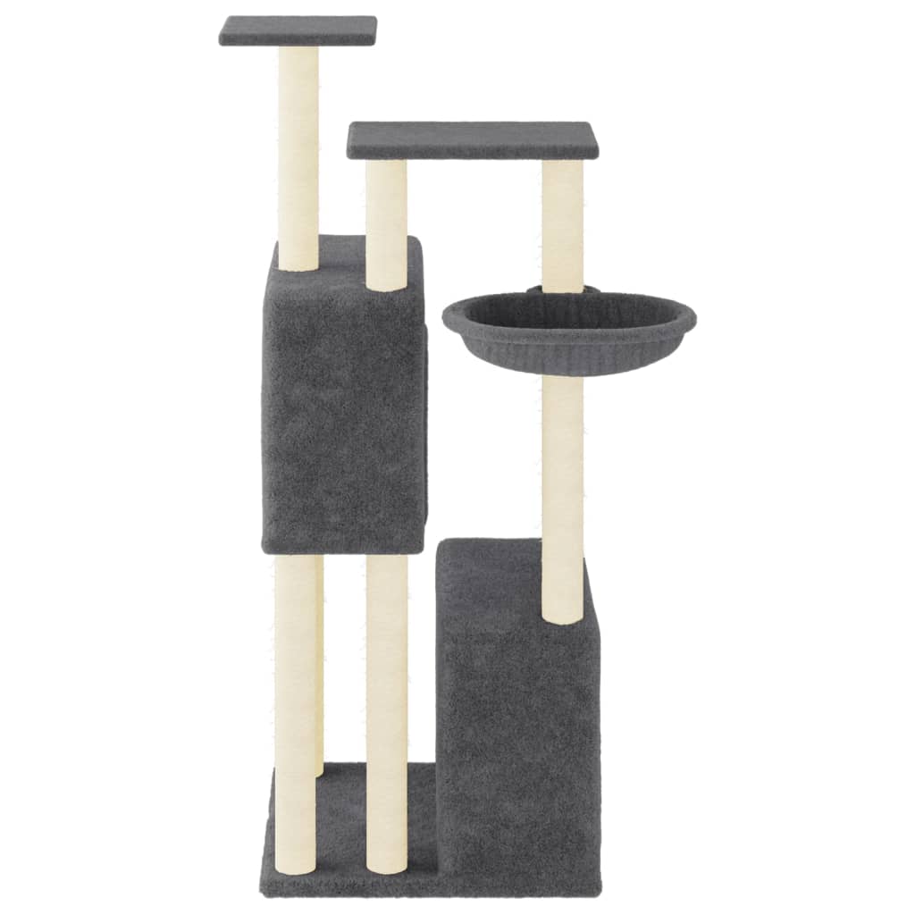 Cat house with sisal rope scratching posts, dark grey, 122 cm