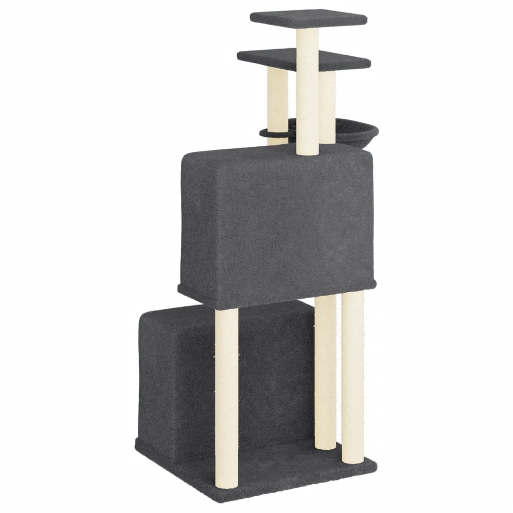 Cat house with sisal rope scratching posts, dark grey, 122 cm