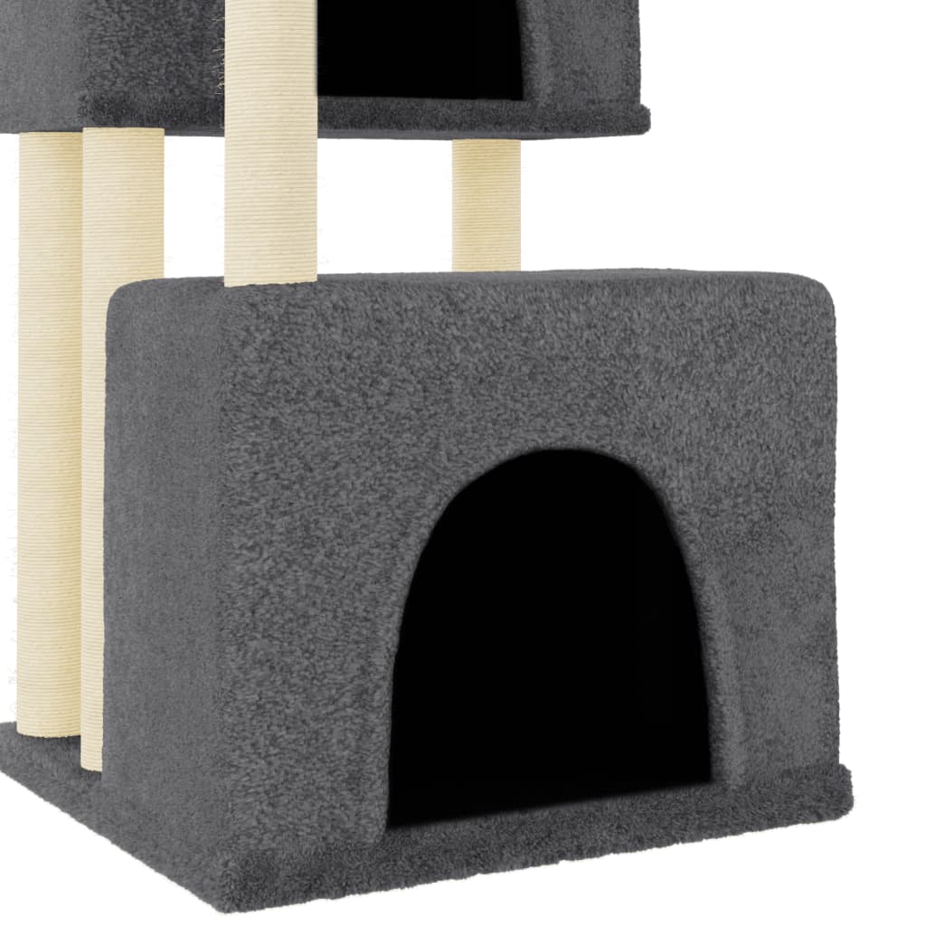 Cat house with sisal rope scratching posts, dark grey, 122 cm