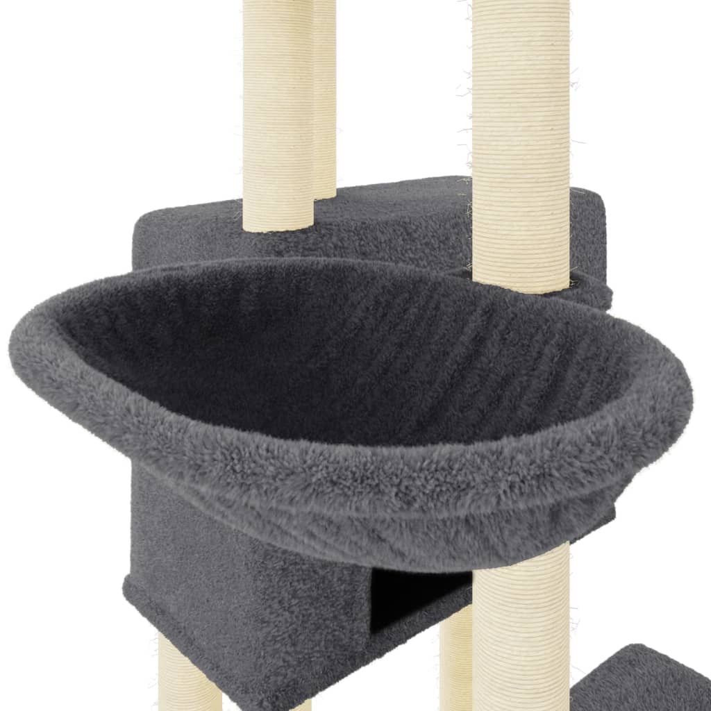 Cat house with sisal rope scratching posts, dark grey, 122 cm