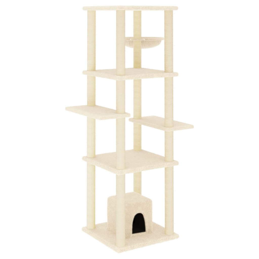 Cat house with sisal rope and scratching post, cream, 154 cm