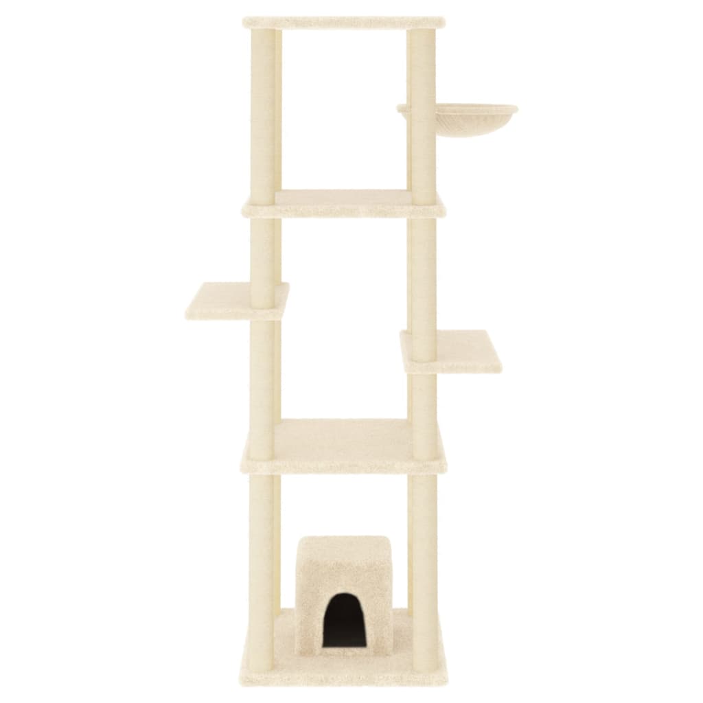 Cat house with sisal rope and scratching post, cream, 154 cm