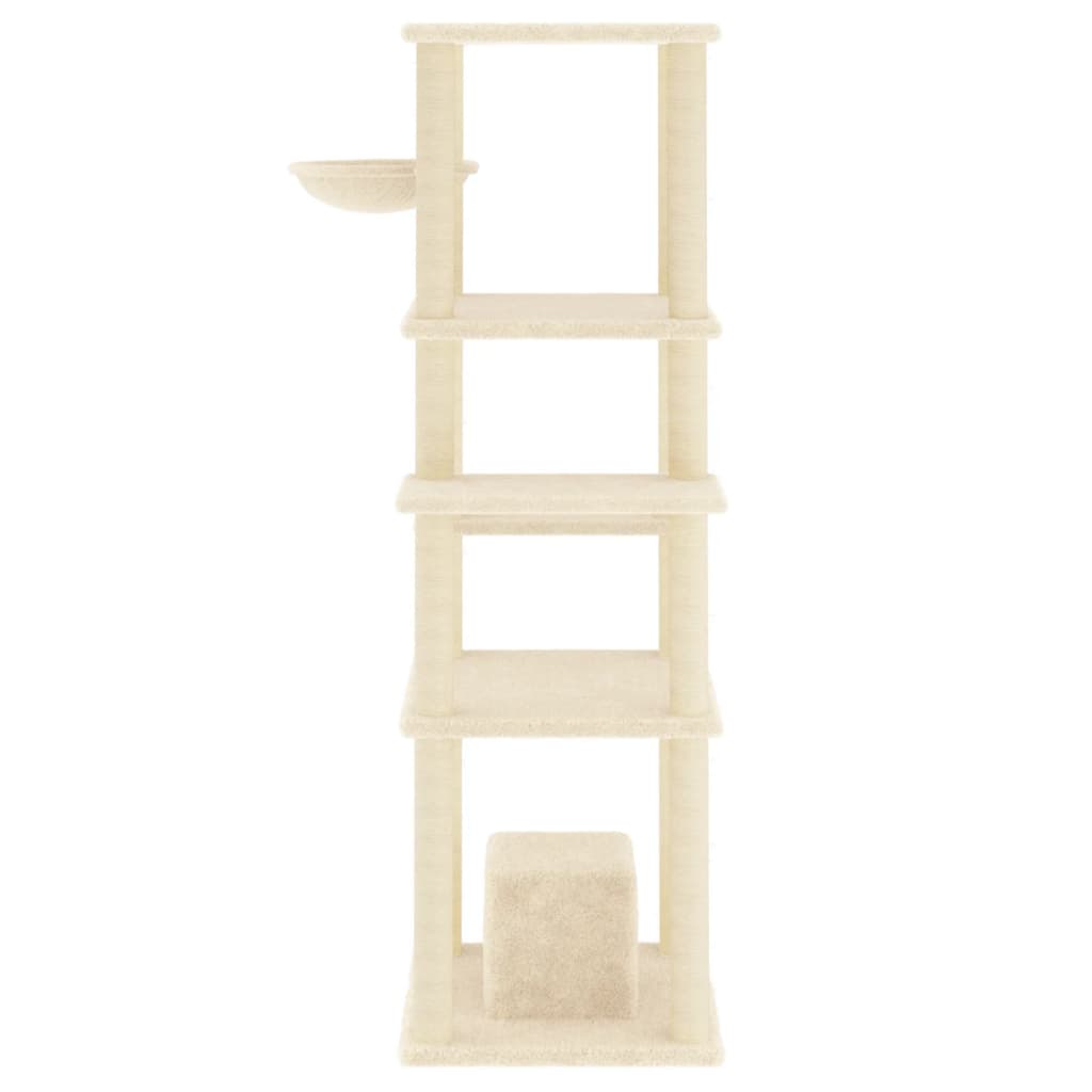 Cat house with sisal rope and scratching post, cream, 154 cm