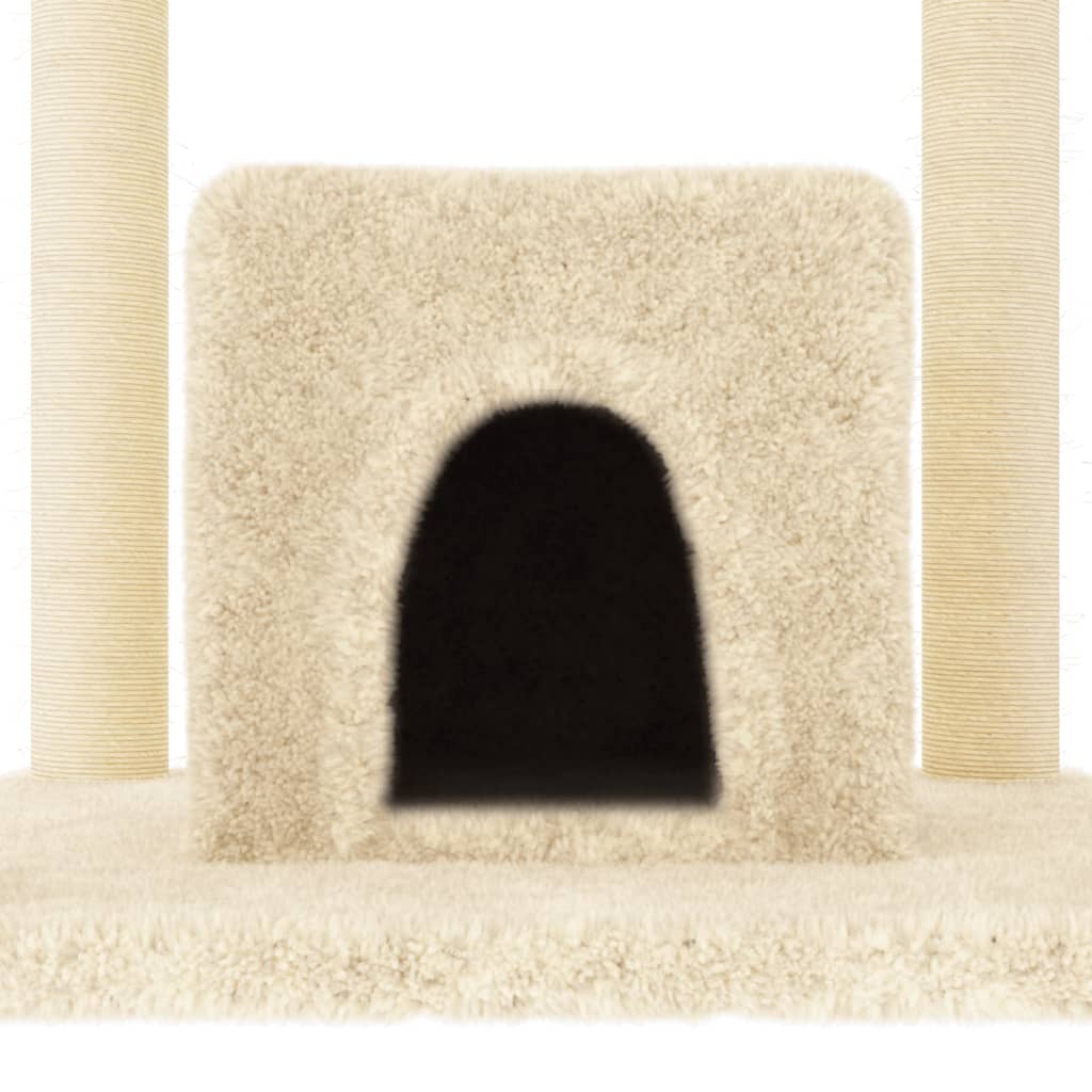 Cat house with sisal rope and scratching post, cream, 154 cm