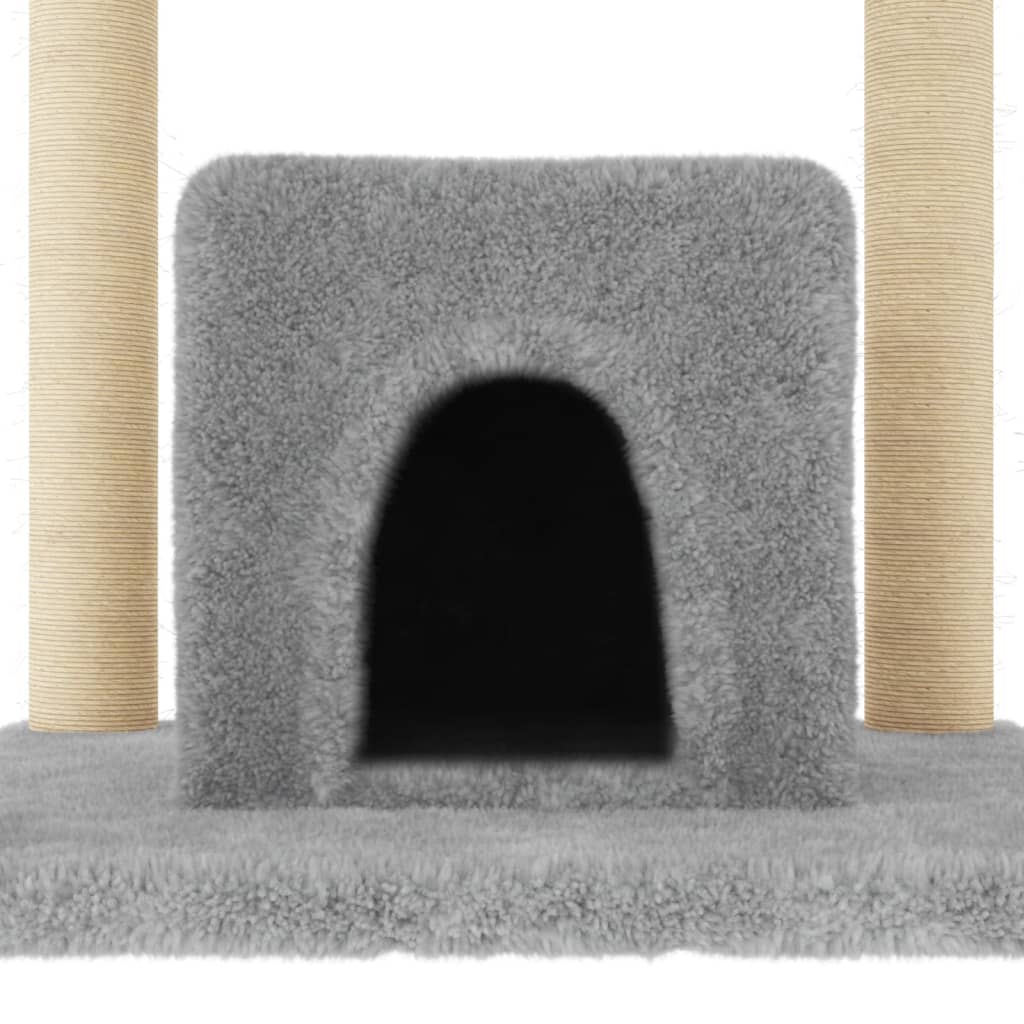 Cat house with sisal rope and scratching post, light grey, 154 cm