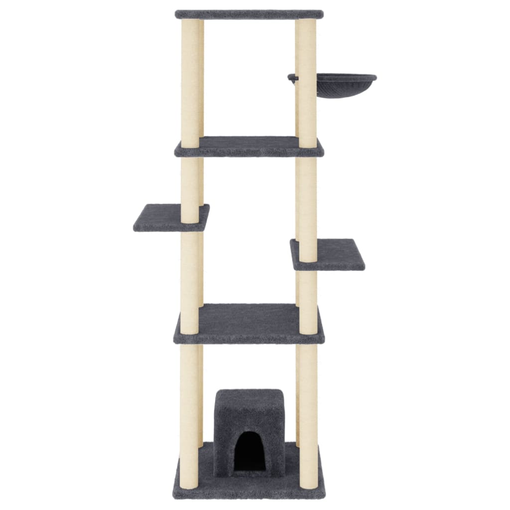 Cat house with sisal rope and scratching post, dark grey, 154 cm