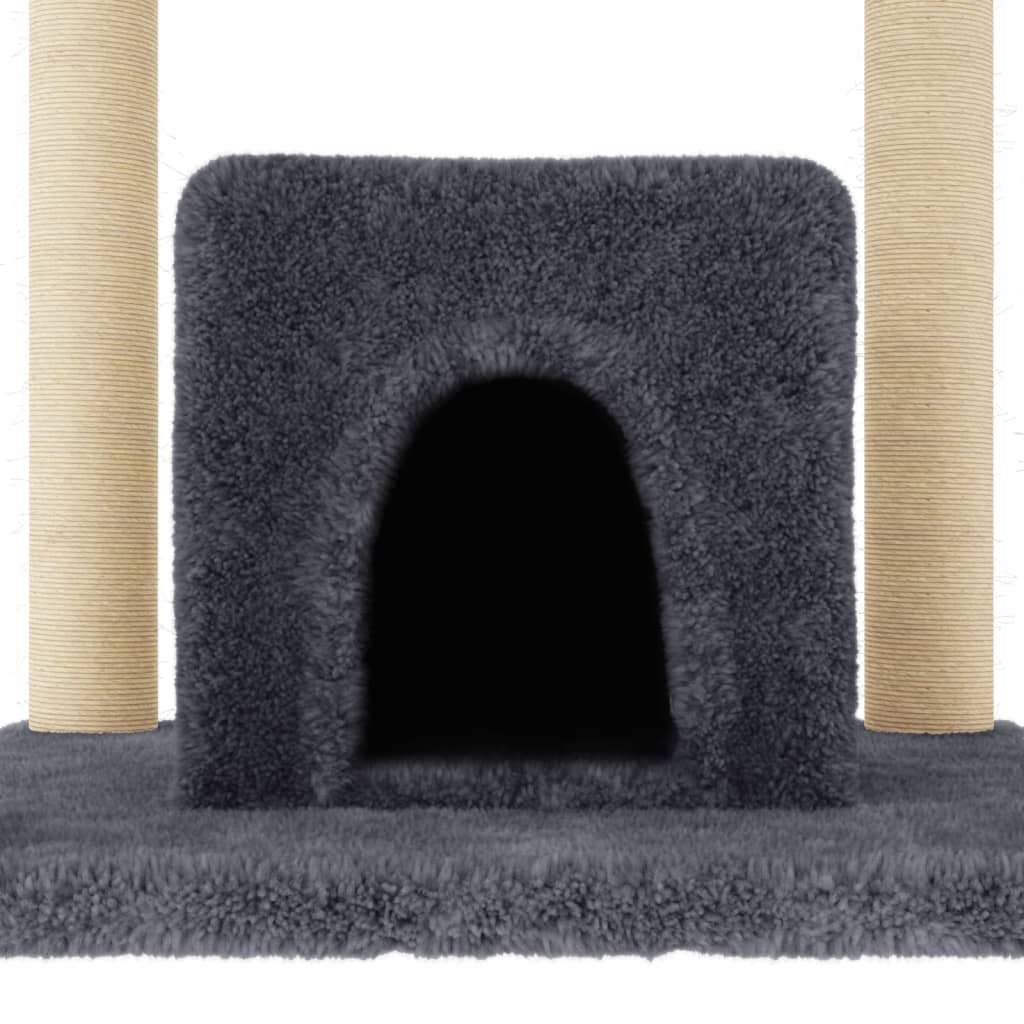 Cat house with sisal rope and scratching post, dark grey, 154 cm