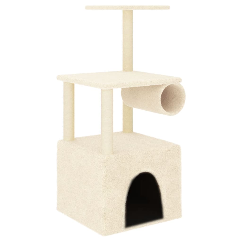 Cat house with sisal rope scratching posts, cream, 109.5 cm