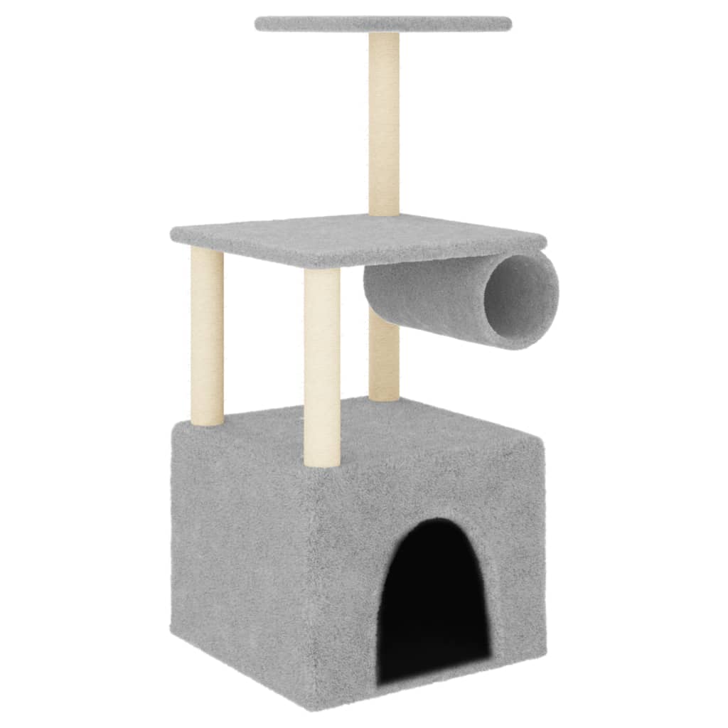 Cat house with sisal rope scratching posts, light grey, 109.5 cm