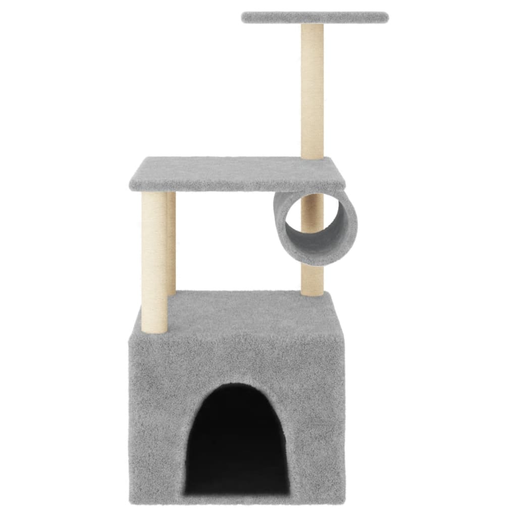 Cat house with sisal rope scratching posts, light grey, 109.5 cm