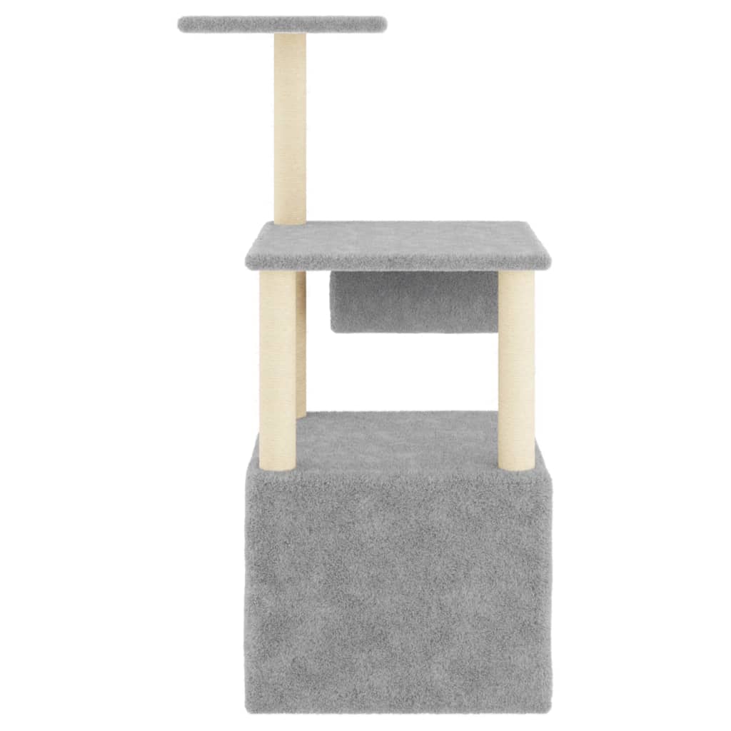 Cat house with sisal rope scratching posts, light grey, 109.5 cm