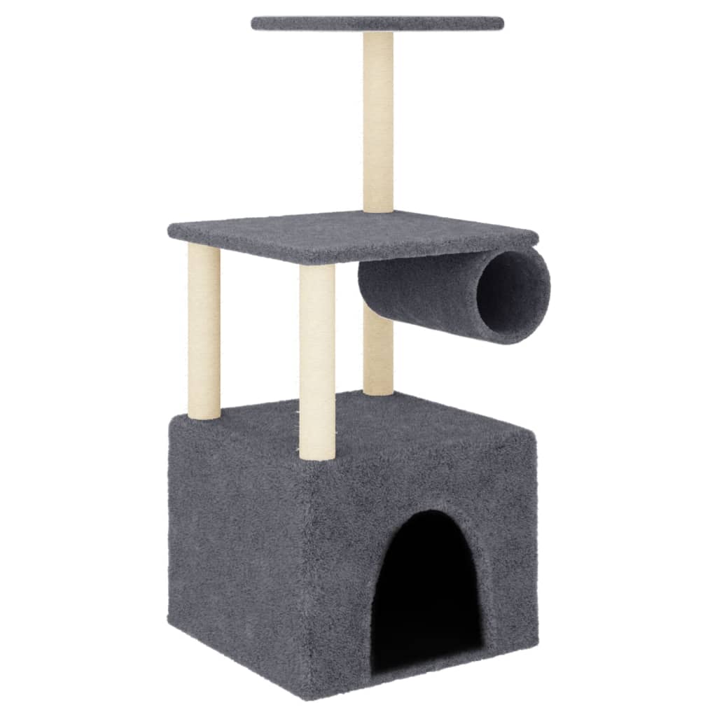 Cat house with sisal rope scratching posts, dark grey, 109.5 cm