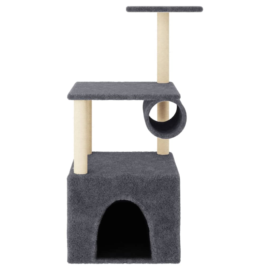 Cat house with sisal rope scratching posts, dark grey, 109.5 cm