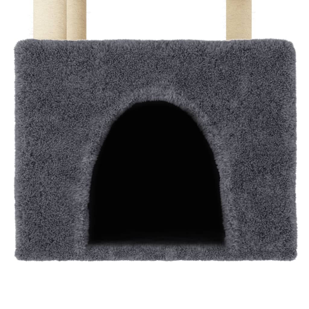 Cat house with sisal rope scratching posts, dark grey, 109.5 cm