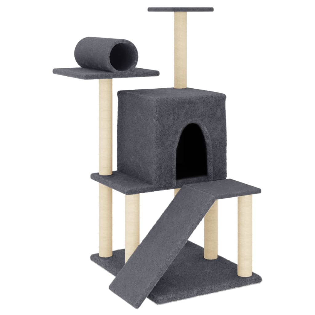 Cat house with sisal rope scratching posts, dark grey, 110.5 cm