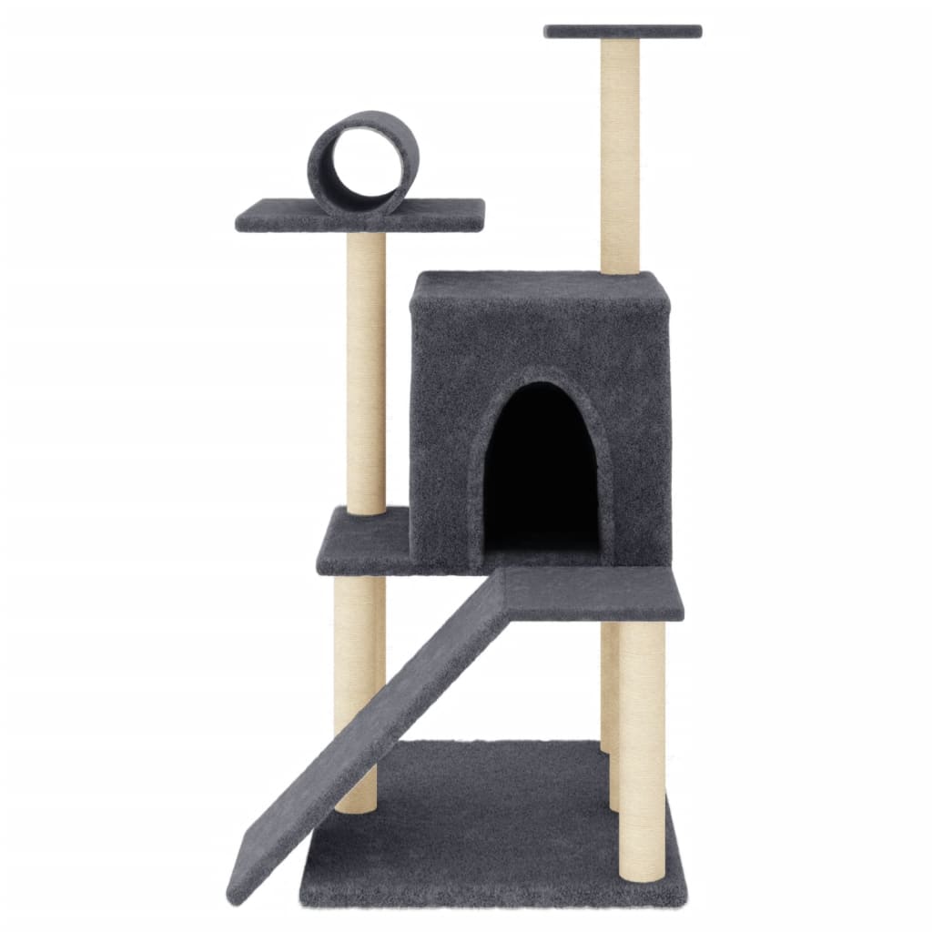 Cat house with sisal rope scratching posts, dark grey, 110.5 cm